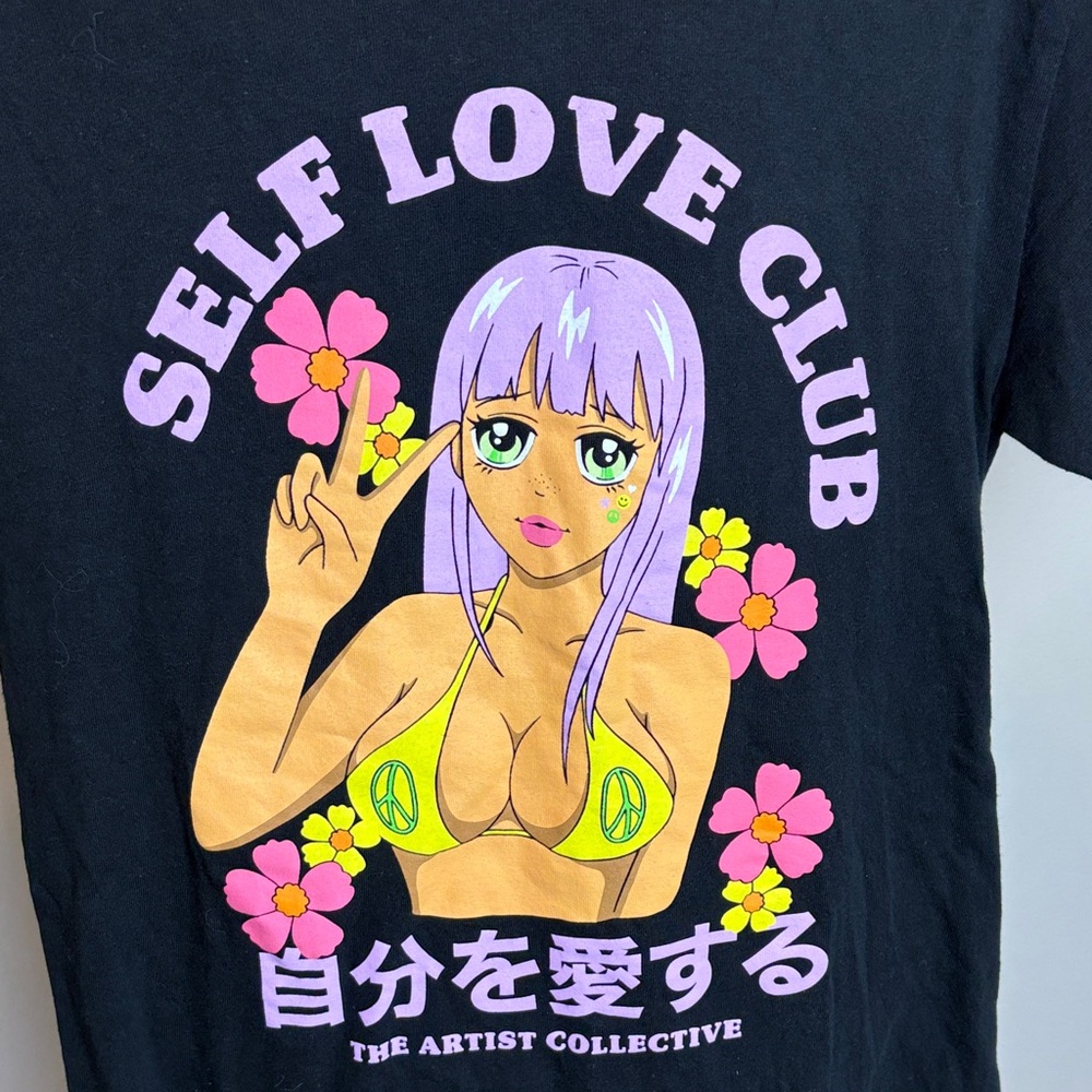 Artist Collective Self Love Club Black Graphic Tee Small unisex